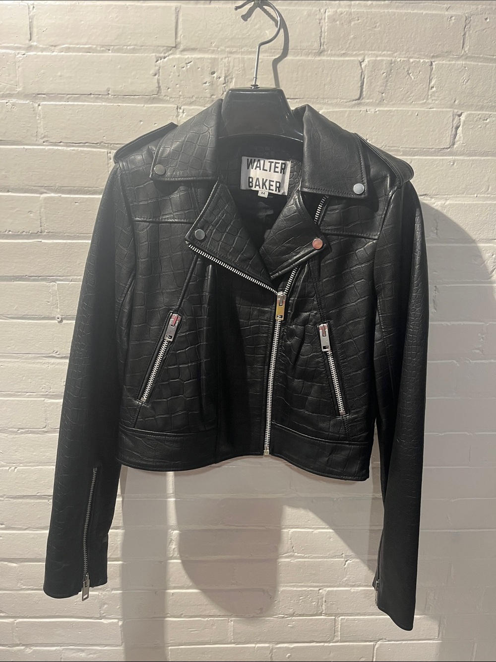 Walter Baker Black Croc-Embossed Lamb Leather Jacket